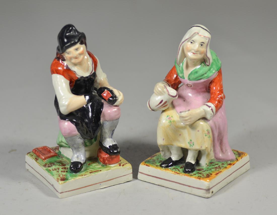 Pair of Staffordshire Figures, Man and Woman: Pair of Staffordshire figures, man and woman, loss to man's right arm, 7" h