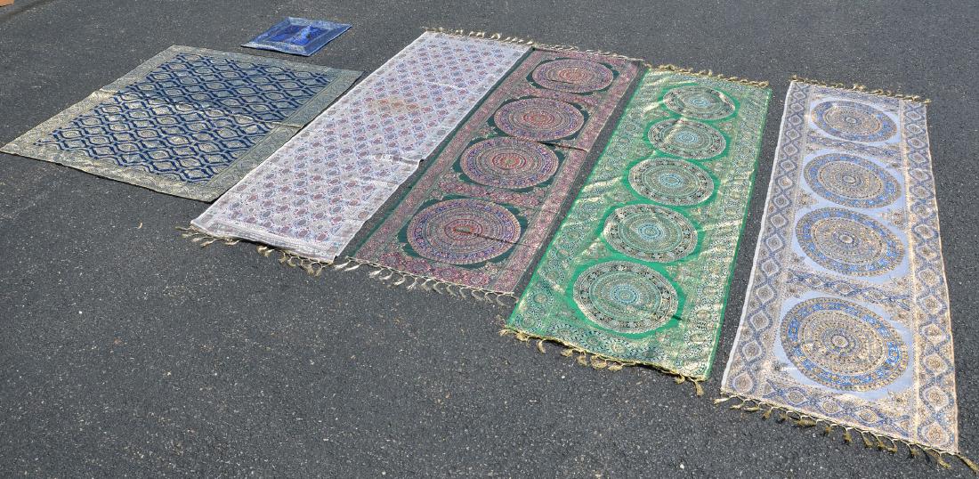 6 Near Eastern gold & silver embroidered table runner: Six (6) Near Eastern gold & silver thread embroidered table runners, various sizes