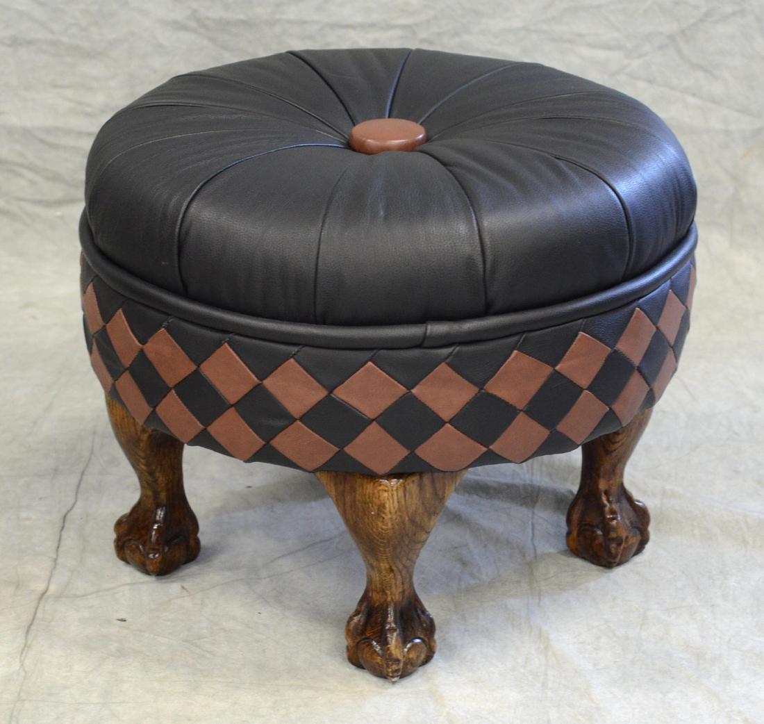Footed Leather Tufted Ottoman (1 of 3)