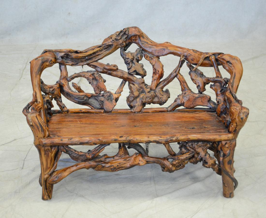 Gnarled Wood Child's Size Settee: Gnarled wood child's size settee, 24" h, 38" w, 19" d