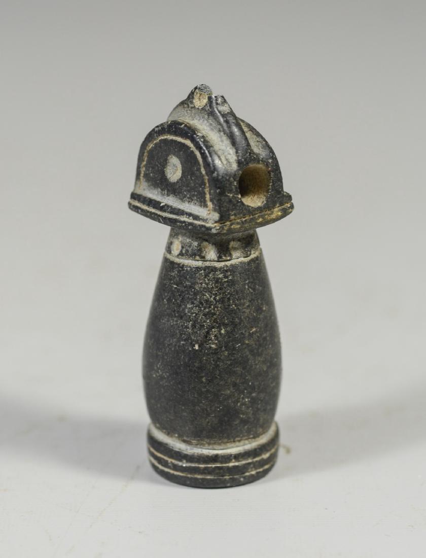 North American Steatite Pipe Bowl: North American steatite pipe bowl, approx 3-3/8" l, from the Estate of Daniel W. Dietrich II