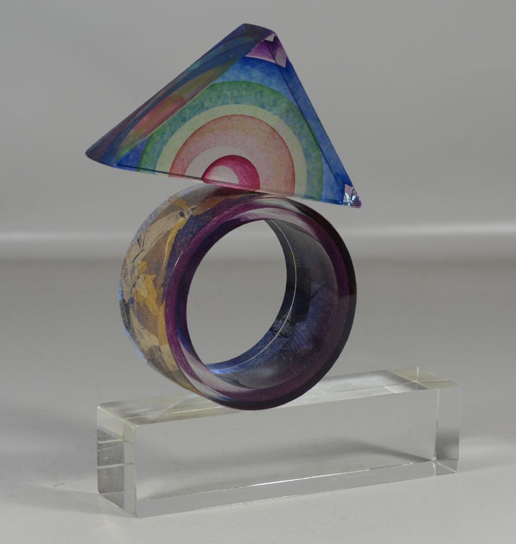 Leon Applebaum Geometric Glass Sculpture: Leon Applebaum geometric glass sculpture, some chips, 13-1/4" h, 10-1/2" w