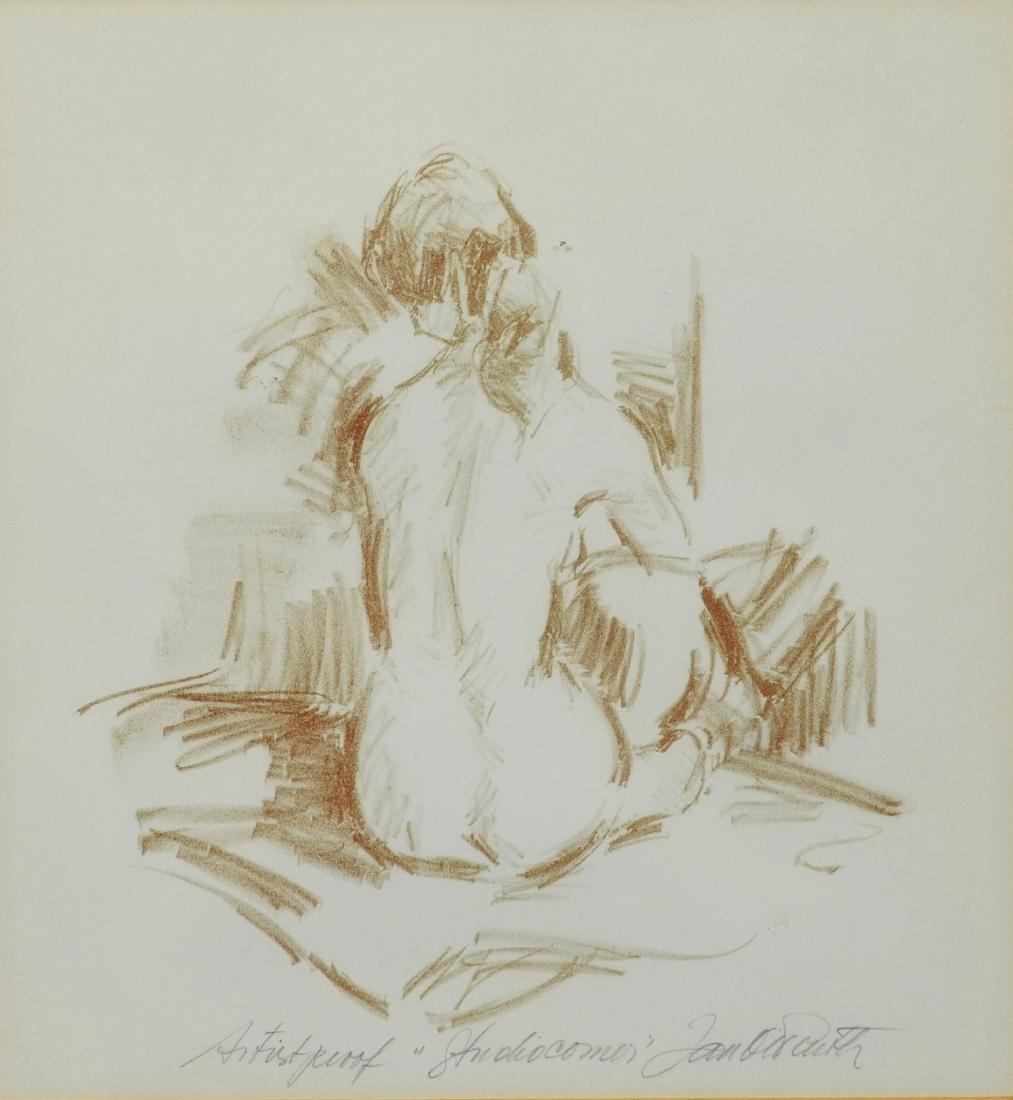 Jan de Ruth (Czech/American, 1922-1991), Lithograph,: Jan de Ruth (Czech/American, 1922-1991), Lithograph, "Studiocomer", Sketch of a seated nude, signed, titled and numbered “artist proof’ lower center, matted with wood frame, overall: height 20”,