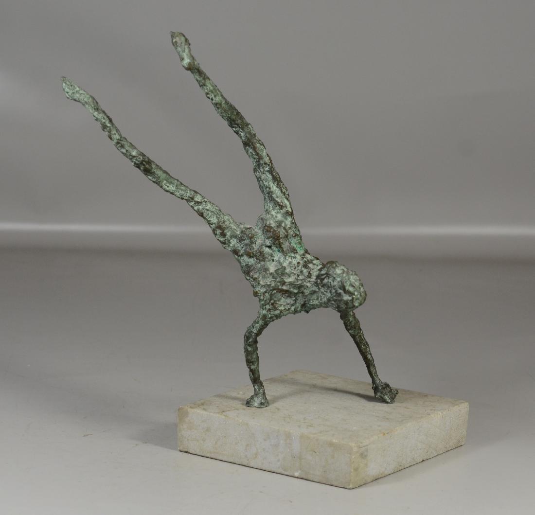 Susan Rogers Bronze on Limestone: Susan Rogers (American, twentieth century), Bronze on limestone, figure doing a handstand, height 13”
