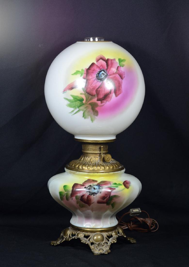 Gone With The Wind Lamp: Gone with the Wind lamp, floral painted shade and base, electrified, 21" h