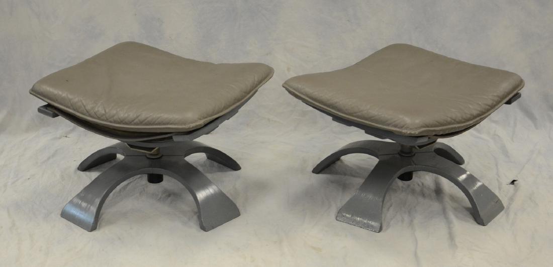 Pair Modern Design Gray Painted Wood Stools (1 of 2)