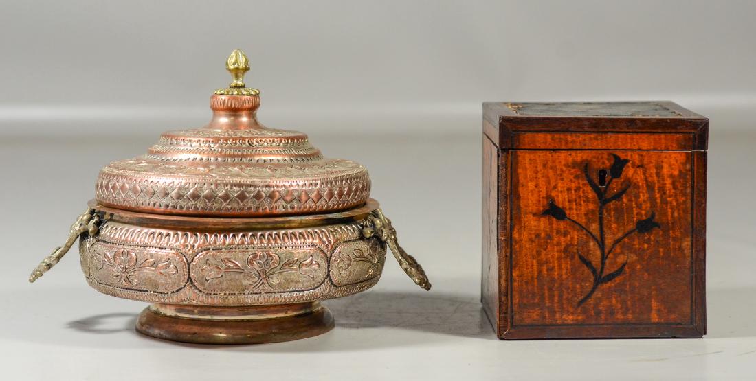 Middle Eastern Metal Covered Box, Inlaid Wood Tea Box (1 of 3)