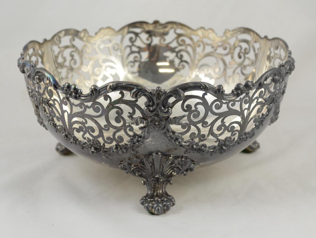 Round footed sterling silver reticulated bowl (1 of 5)