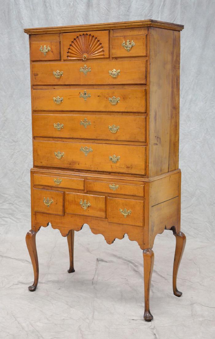 Queen Anne figured maple flat top highboy, perhaps NH (1 of 6)