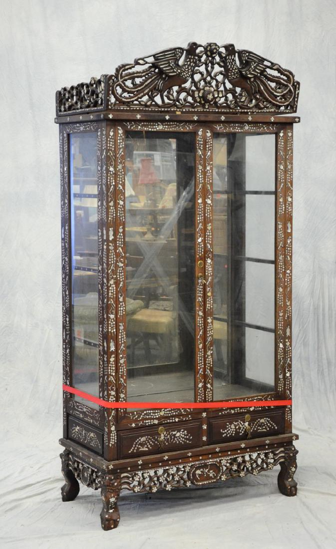 Mother-of-pearl inlaid Asian teak  display cabinet (1 of 6)