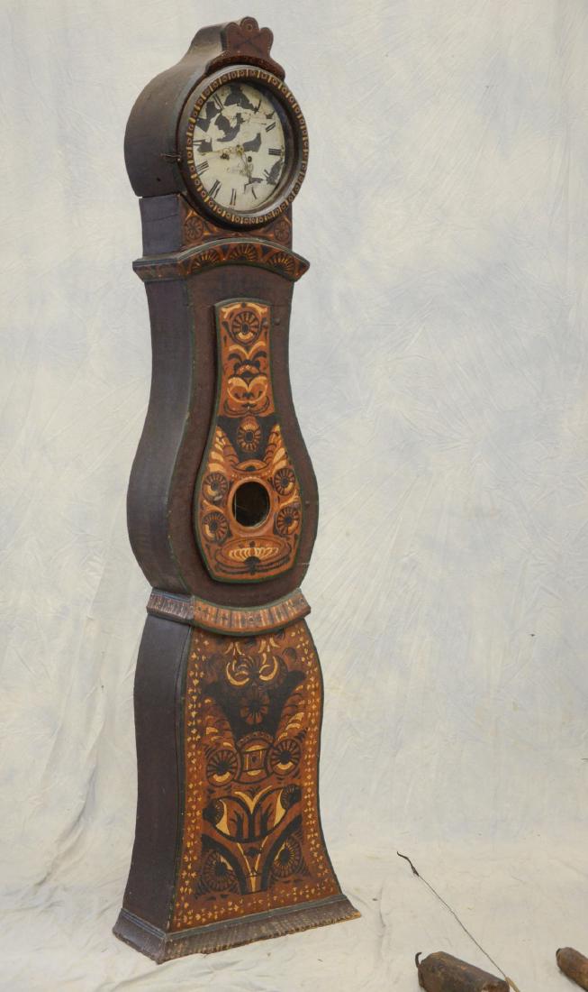 Swedish painted pine Morbier style tall case clock (1 of 6)