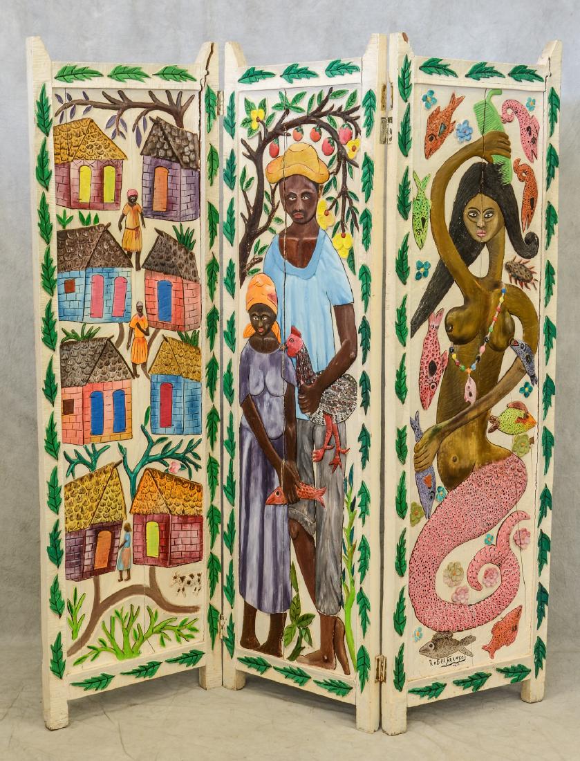 Roger Francois, Haiti, b 1928, carved/painted screen (1 of 5)