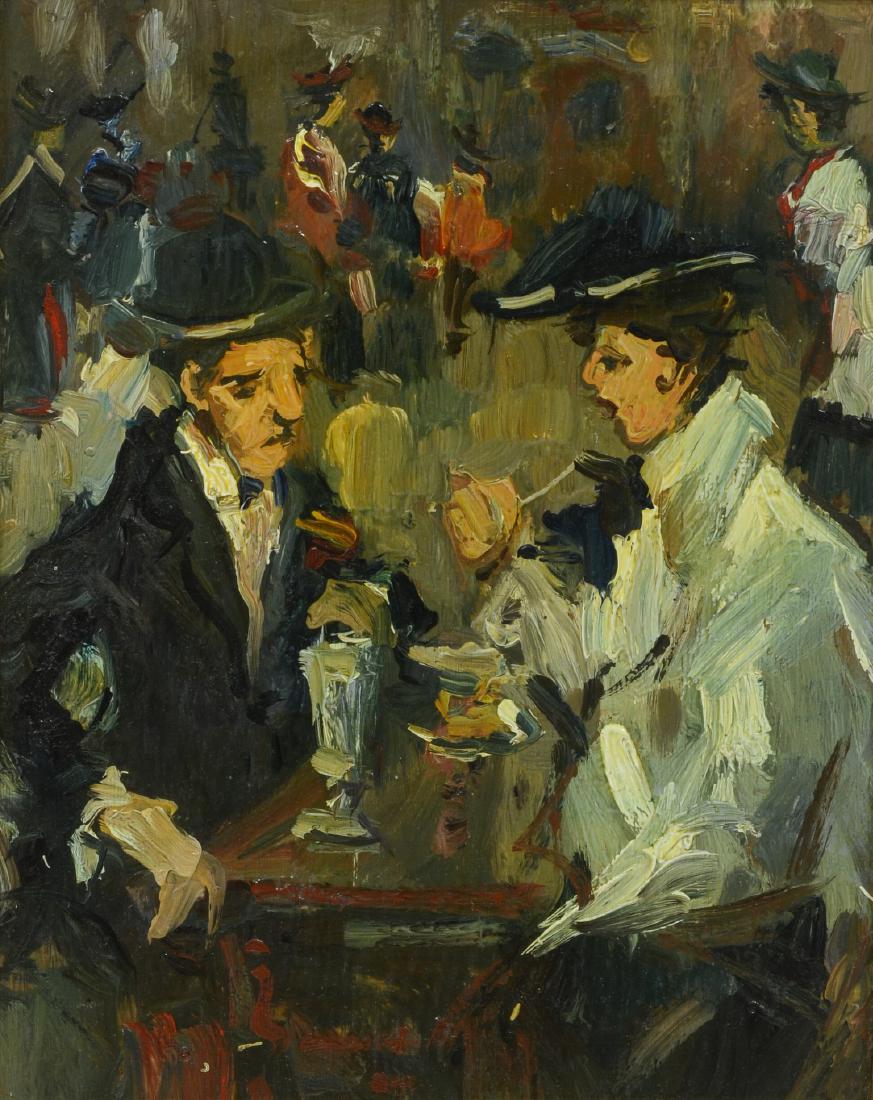 Unsigned French Impressionist Painting Couple in Cafe (1 of 3)
