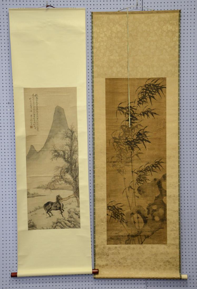 (2) Chinese Scrolls, Bamboo, Horse in Landscape (1 of 6)