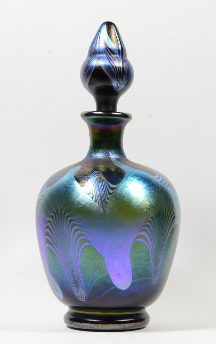 Tiffany pulled feather blue Favrile perfume bottle (1 of 9)