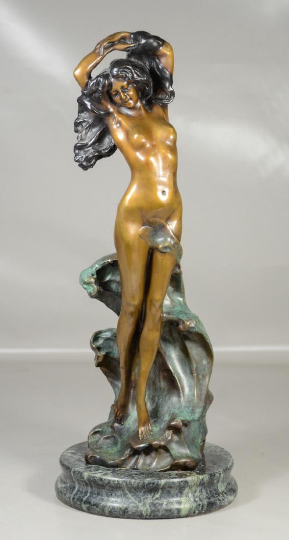 After Vittorio Caradossi, Italian, 1861-1918, bronze: After Vittorio Caradossi, Italian, 1861-1918, bronze sculpture, Sea Nymph, green marble base, 23 "tall