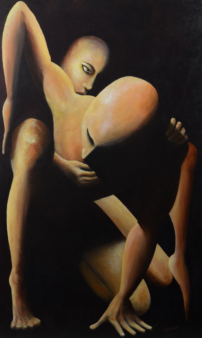 Fernando Garcia, Cuban, 20th c, "Falling": Fernando Garcia, Cuban, 20th c, "Falling", acrylic on canvas, 60" x 36" unframed