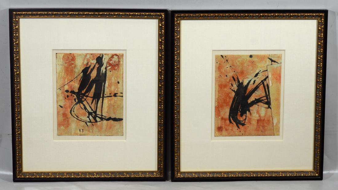 Jamali, Pakistani/American, b 1944, (2) abstract: Jamali, Pakistani/American, b 1944, (2) abstract drawings, Pigmentation on Cork, Numbers 2976, 2977, 13:" x 10 1/2"sight size, overall 27 1/2" x 24 1/2"