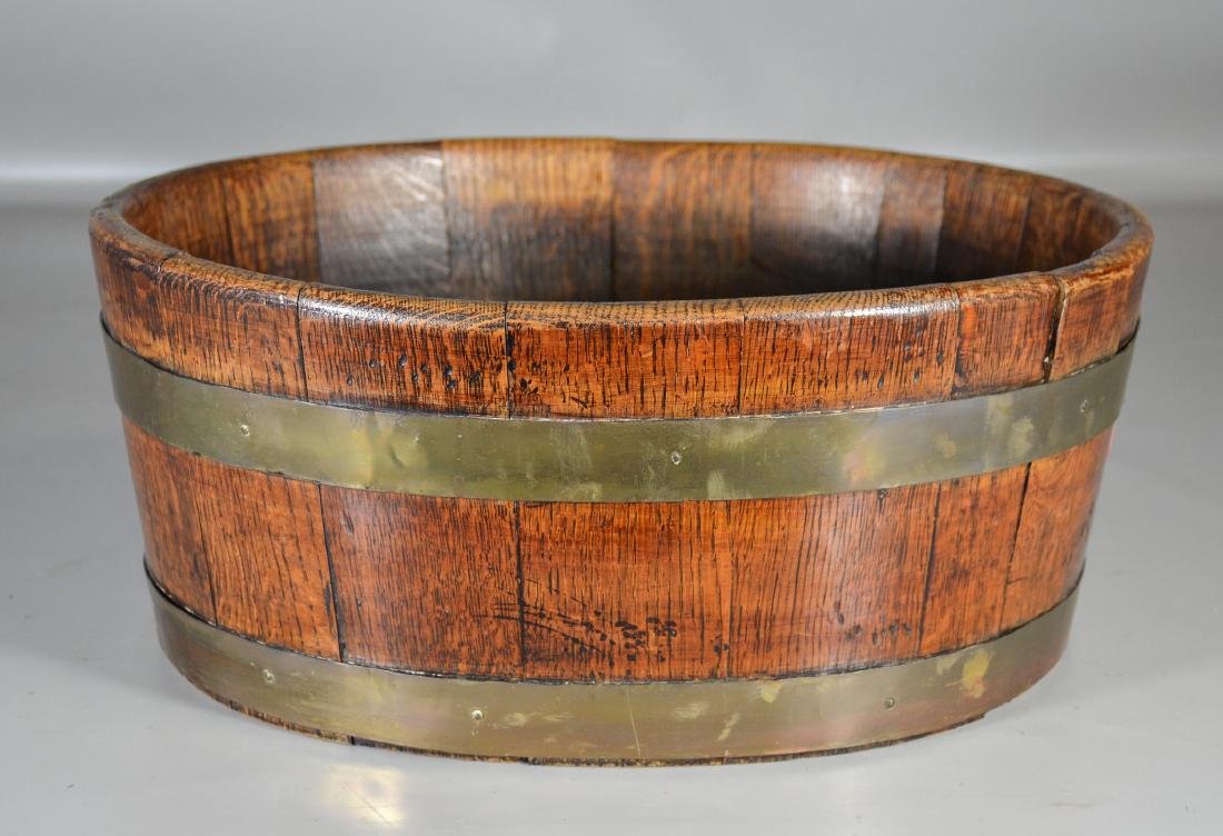 English Brass Bound Oval Oak Bucket (1 of 4)