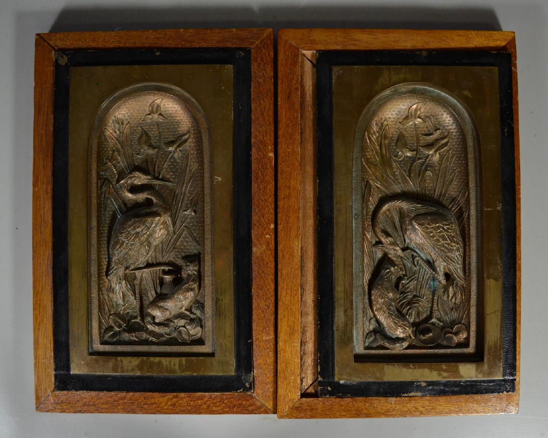 Pair of Victorian brass and wood plaques (1 of 3)