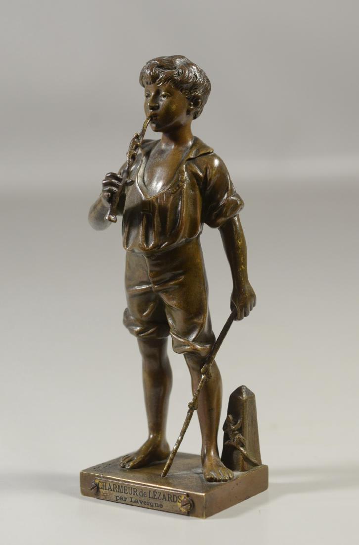 A Lavergne bronze figure Charmeur de Lezards: Continental bronze figure, Adolphe Jean Lavergne "Charmeur de Lezards", 7" h