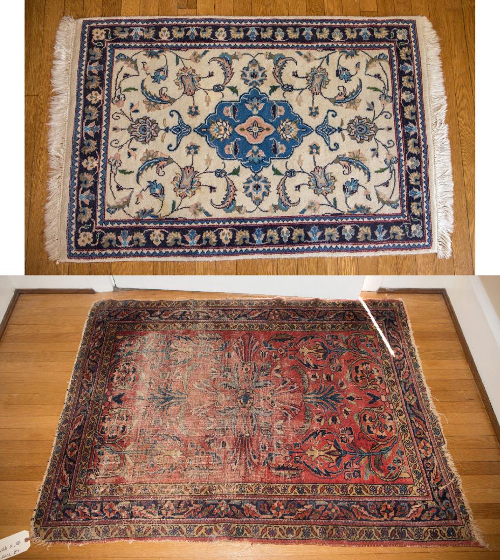 2 Rugs, Ivory Persian throw with another throw rug (1 of 3)