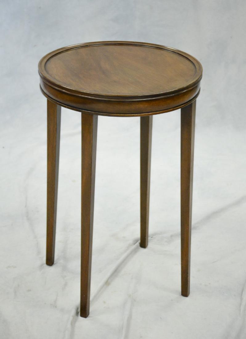 Kittinger mahogany round table with candle slide: Kittinger mahogany round table with candle slide, 16-1/2" dia x 25" h