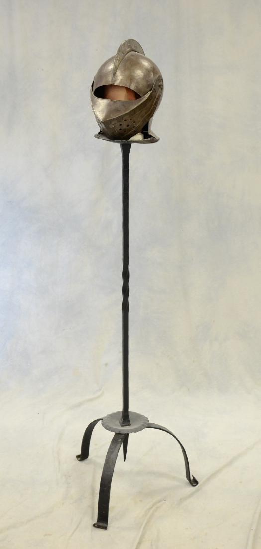 Wrought iron floor candlestick with helmet (1 of 3)