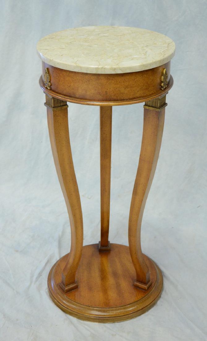 Weiman Heirloom Quality travertine top pedestal: Weiman Heirloom Quality travertine top pedestal with gilt accents, 34" h x 16" diameter