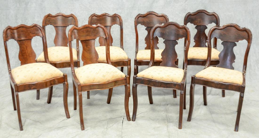 8 mahogany Empire Dining Room chairs: 8 mahogany Empire Dining Room chairs with sabre legs, slip seats, c 1840, 33" h, 17-1/2" w, 16" d