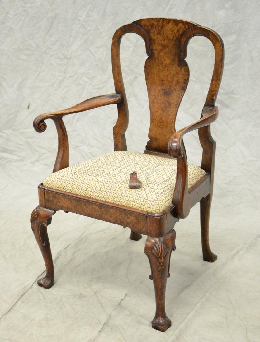Queen Anne Style Burled Walnut Armchair (1 of 4)
