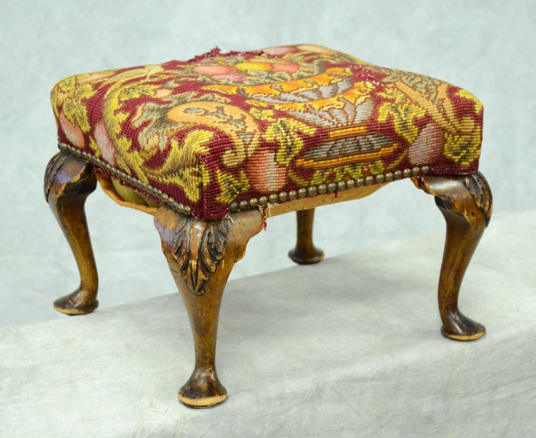 Carved walnut Queen Anne style footstool (1 of 2)