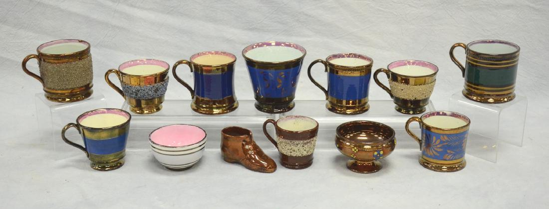13 pcs copper lustre,10 cups, 2 bowls and 1 shoe (1 of 3)