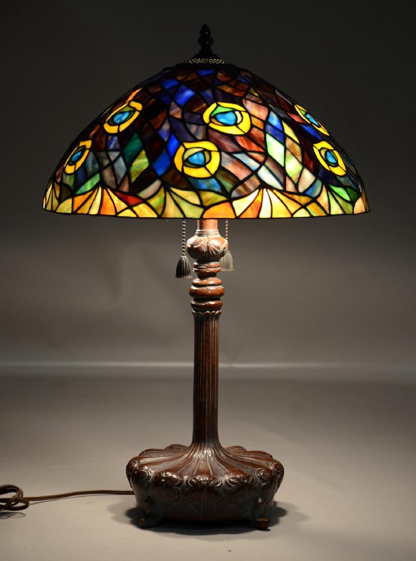 Modern Tiffany style unmarked lamp with metal base (1 of 4)
