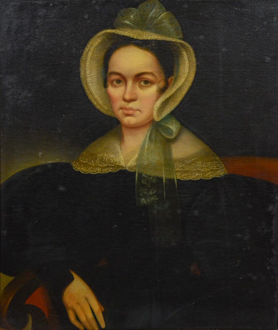 19th C portrait painting of a lady, oil on canvas, (1 of 2)
