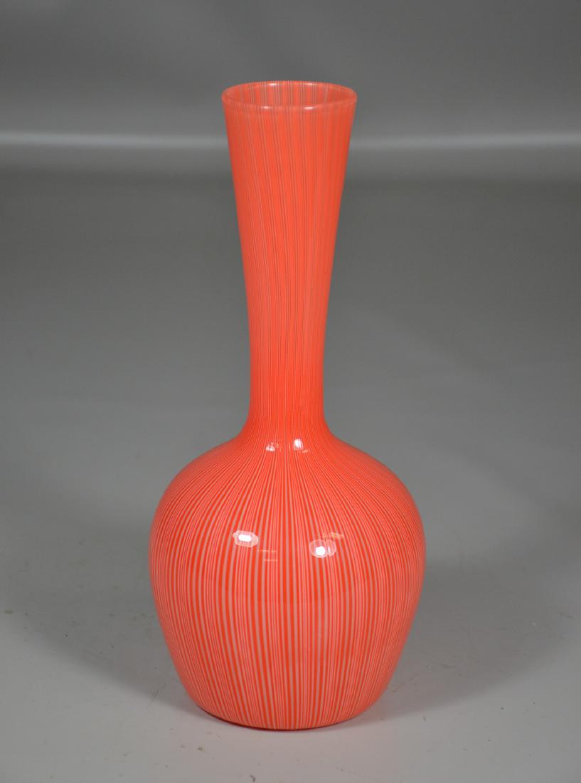 Venini art glass coral & white ribbed vase, original (1 of 2)