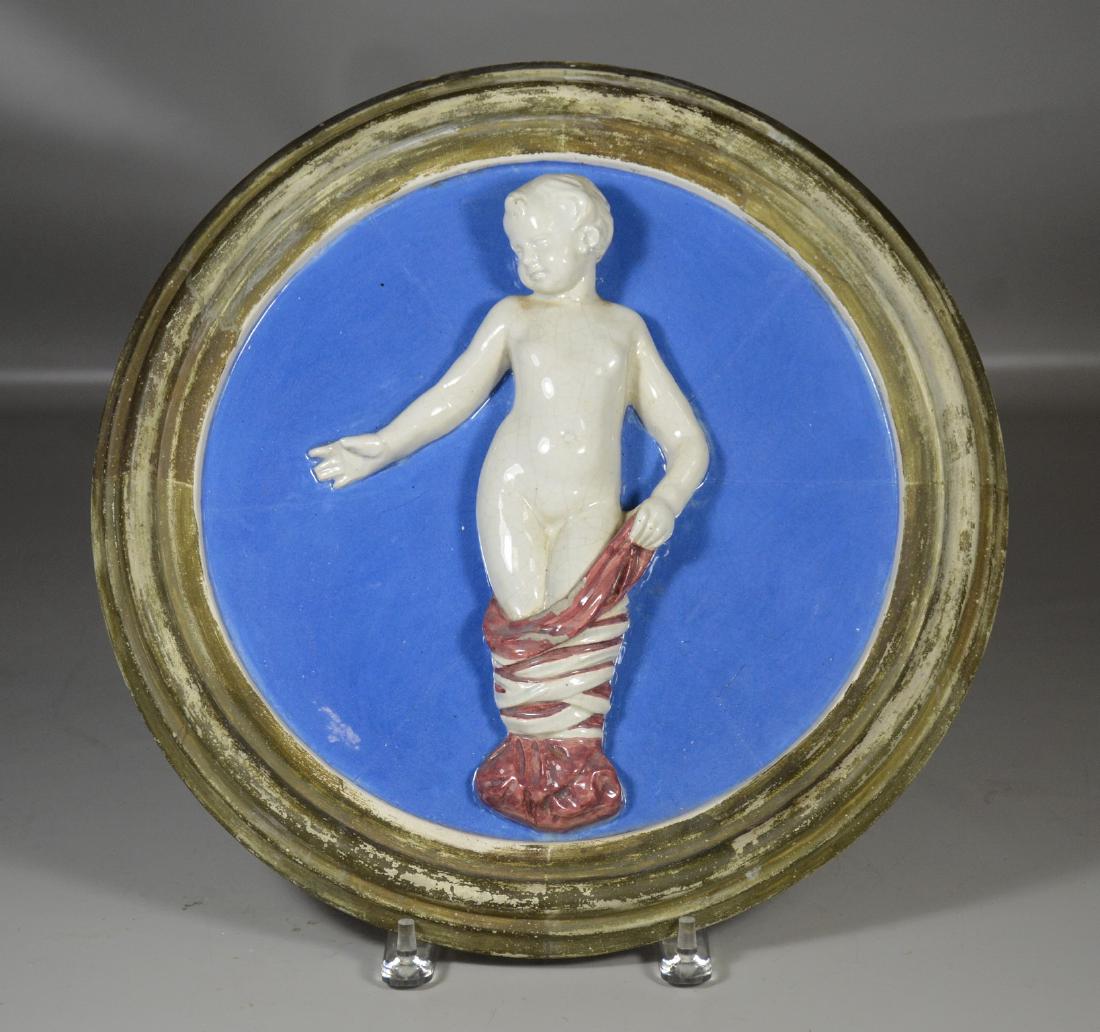 Italian faience della Robbia style circular wall plaque (1 of 4)