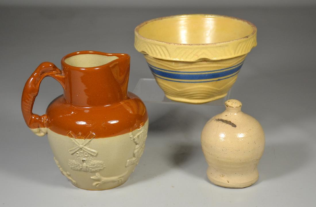 (3) pcs pottery to include small yellow bowl with (1 of 3)