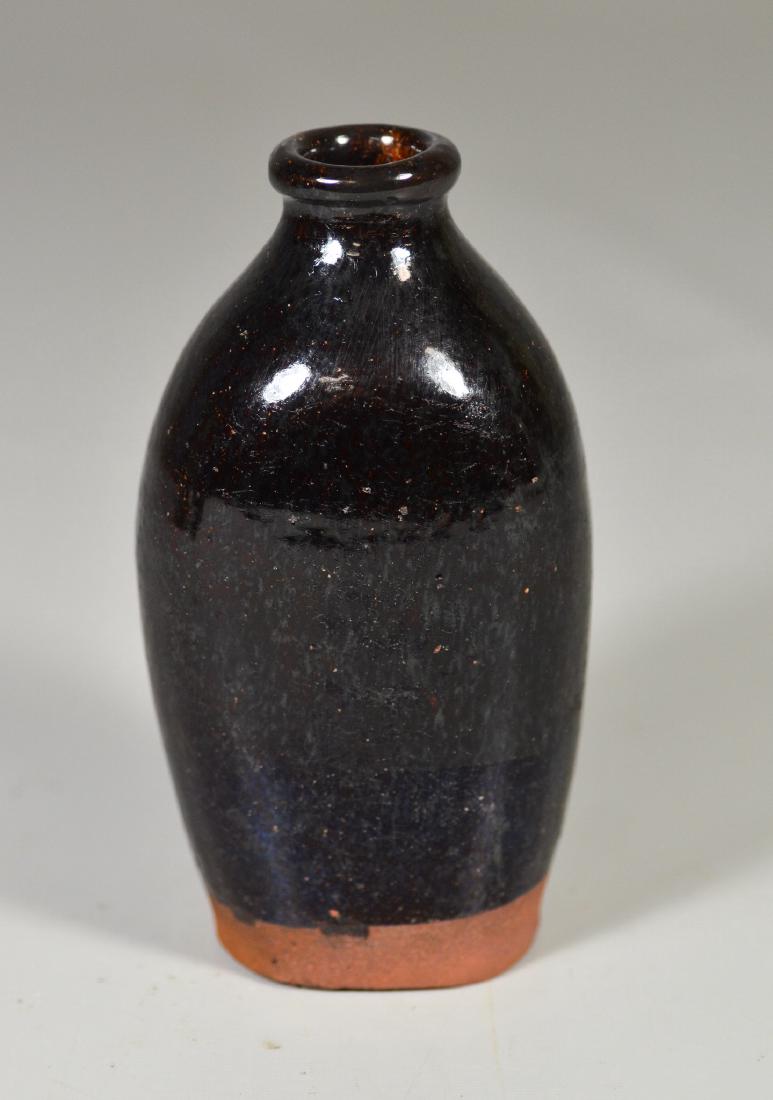 New England redware flask with manganese glaze, 7" h (1 of 4)