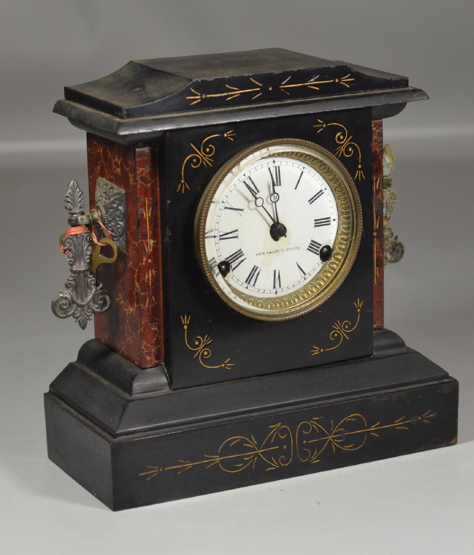 New Haven Clock Co slate and metal mantle clock with (1 of 4)