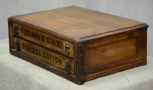 Antique Clark's Oak 2-drawer Spool Cabinet, Reverse - Antique Clark's Oak 2-drawer Spool Cabinet, Reverse