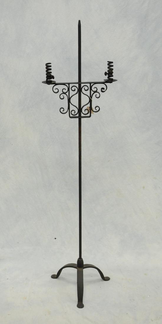 Antique wrought iron double floor candlestand, (1 of 2)