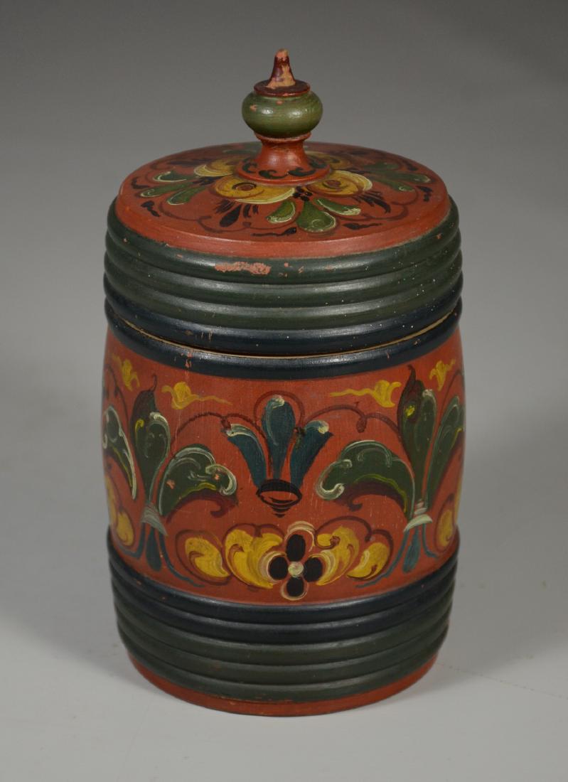 Scandinavian covered box with rosemaling pattern, 7" h: Scandinavian covered box with rosemaling pattern, 7" h