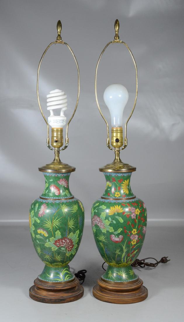 Pr Chinese cloisonne vases converted to lamps with (1 of 5)