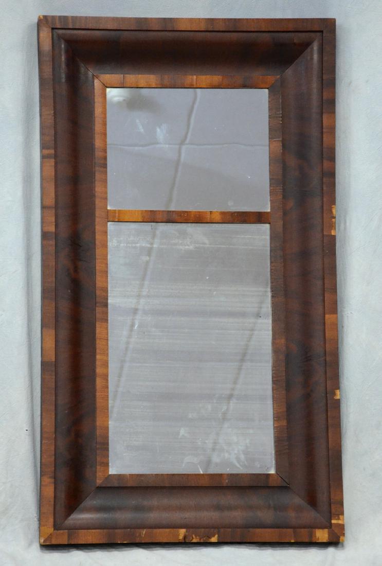 American Federal mahogany ogee mirror, flamed grain: American Federal mahogany ogee mirror, flamed grain mahogany, 36-1/2' h x 20-3/4" w, fair condition with veneer damage