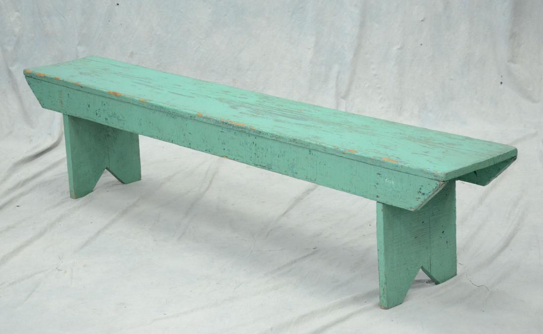 Primitive 74" green painted pine bench, 17" h  x (1 of 1)
