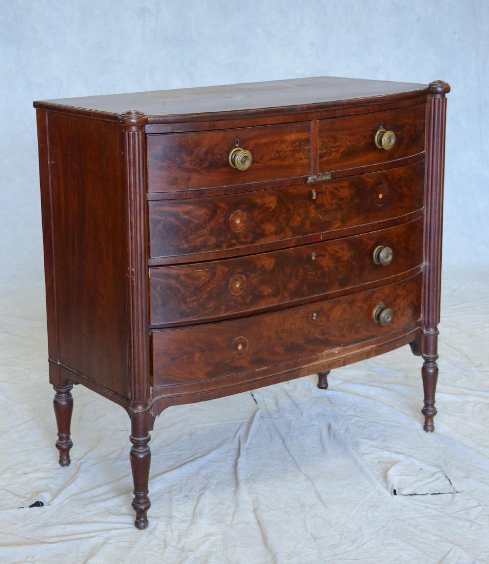 19th C Sheraton mahogany 4-drawer bowfront chest (1 of 5)