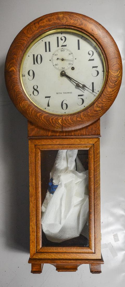 Oak Seth Thomas No 2 weight wall regulator clock (1 of 3)