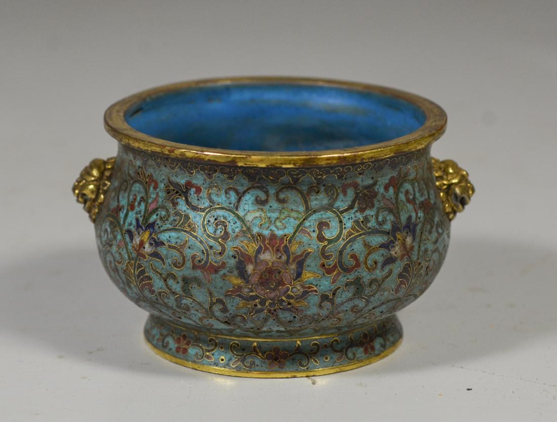 Chinese Cloisonne Gilt Bronze Censer, Lion Handles (1 of 7)