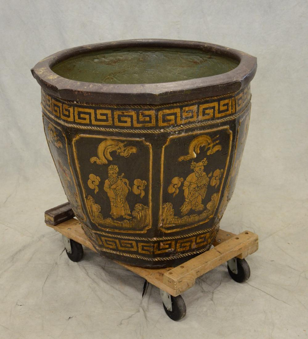 Large round Chinese ceramic jardiniere, 28" h x 33" dia (1 of 4)